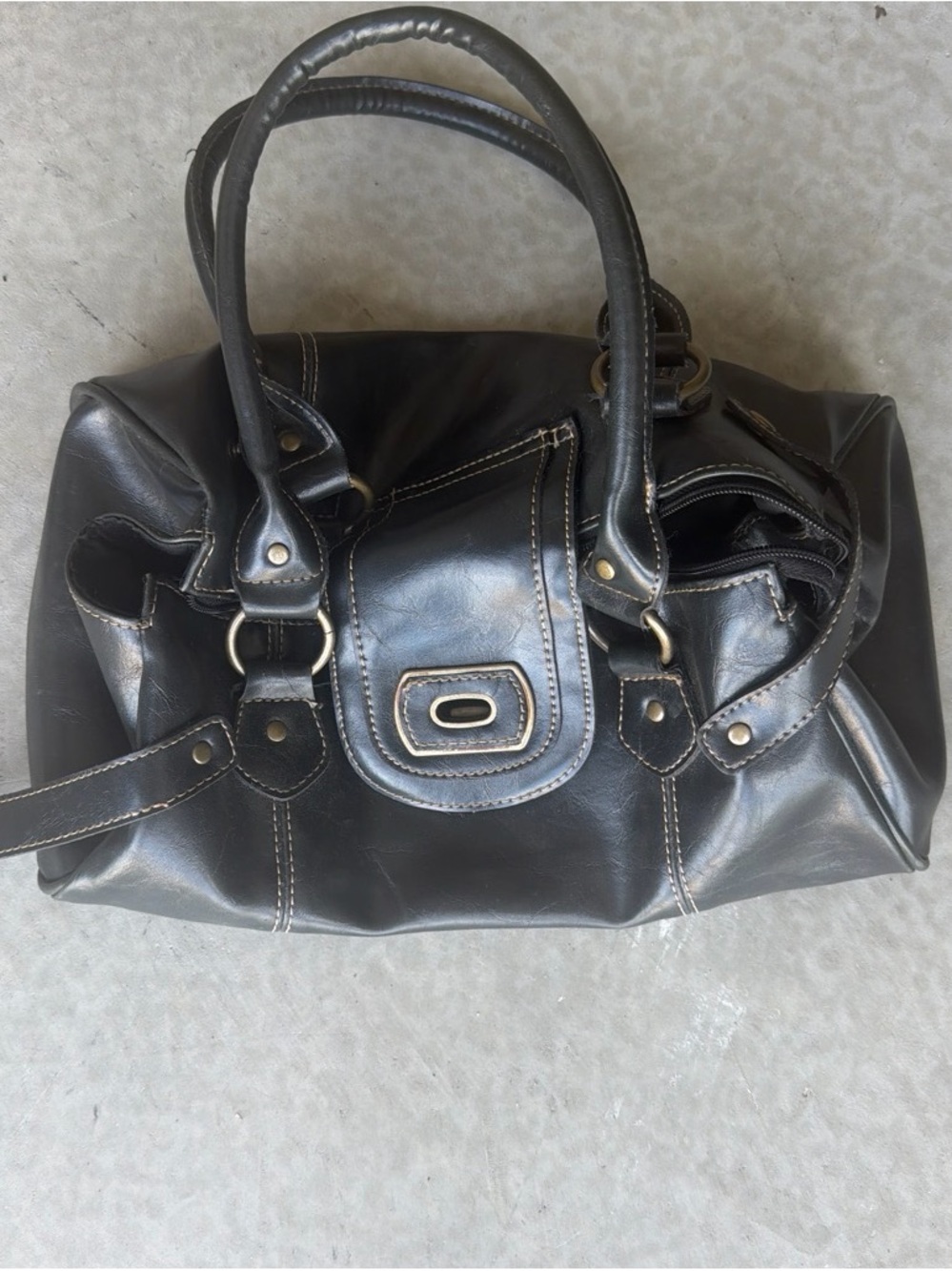 Classic Black Leather Satchel Handbag